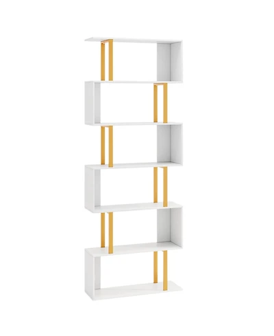 Slickblue 5-Tier/6-Tier Geometric Bookcase with Metal Frame and Anti-tipping Kits-6-Tier