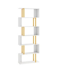 Slickblue 5-Tier/6-Tier Geometric Bookcase with Metal Frame and Anti-tipping Kits-6-Tier