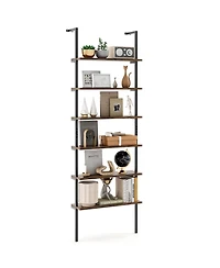 Slickblue Industrial 6 Tier Ladder Bookshelf 72 Inch Wall Storage Shelf