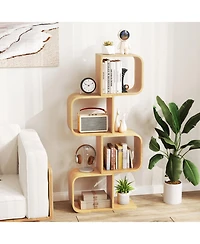 Slickblue 4 Tier Wicker S-Shaped Bookcase with Open Cubes Organizer Shelf