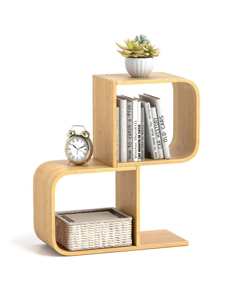 Slickblue S-Shaped 2 Tier Wicker Bookcase for Living Room or Study