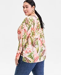 I.n.c. International Concepts Plus Printed Surplice Long-Sleeve Blouse, Macy's Exclusive