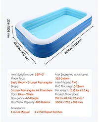 Mecale 118 x 67 x 20 Inch Inflatable Swimming Pool for Kids and Adults with Repair Patch