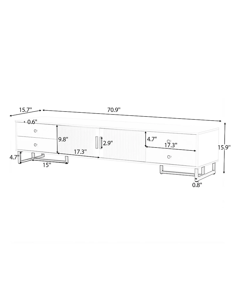 Rainsken Modern Media Console for TVs up to 75", Living Room Entertainment Center with 4 Drawers and 2 Storage Cabinets
