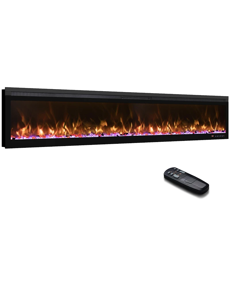 Mondawe 72" Linear Recessed-in Electric Fireplace with Remote Control, Adjustable Heat and Timer