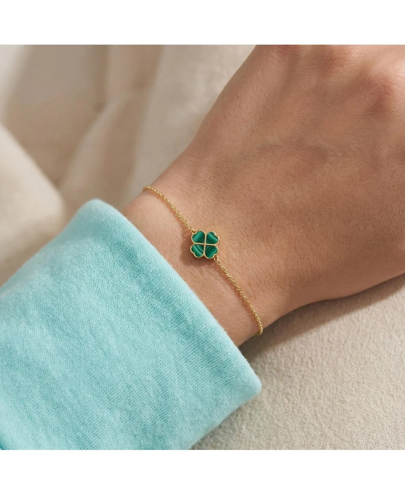 The Lovery Malachite Lucky Clover Bracelet 14K Gold