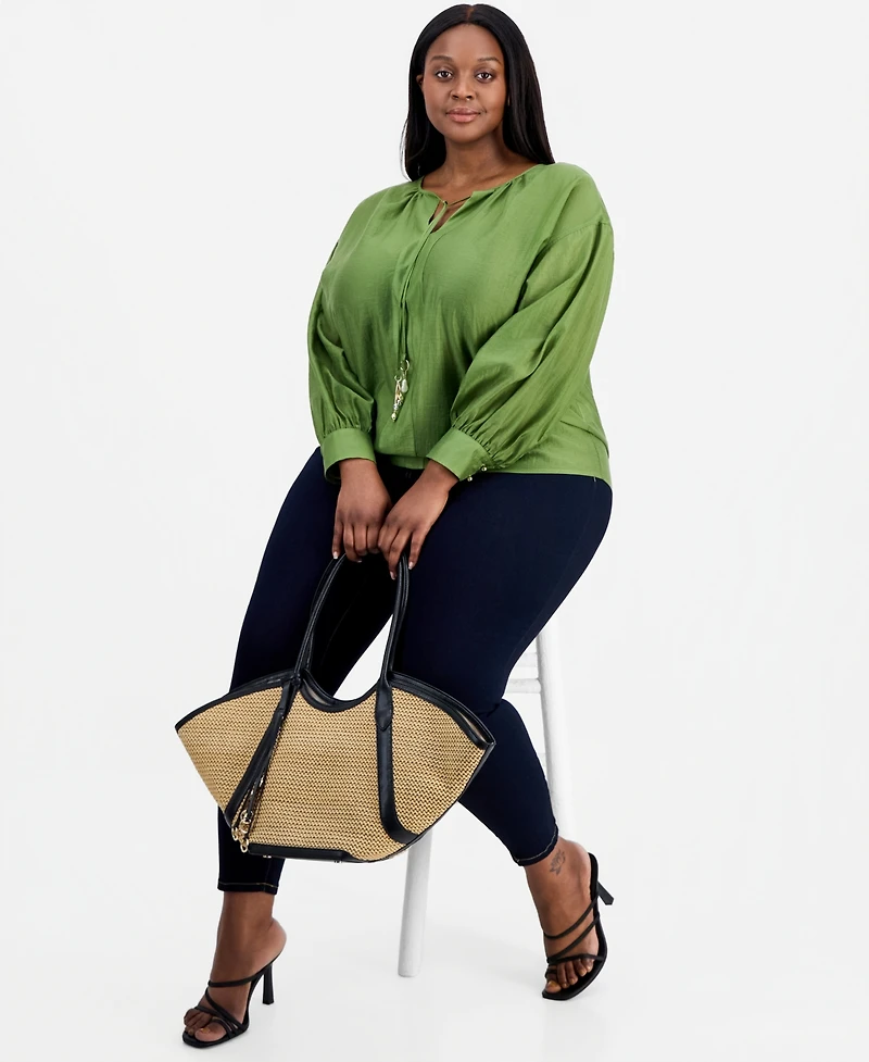 I.n.c. International Concepts Plus Embellished Tie-Neck Long-Sleeve Blouse, Macy's Exclusive