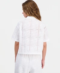 And Now This Petite Cotton Embroidered Eyelet Camp Shirt, Macy's Exclusive