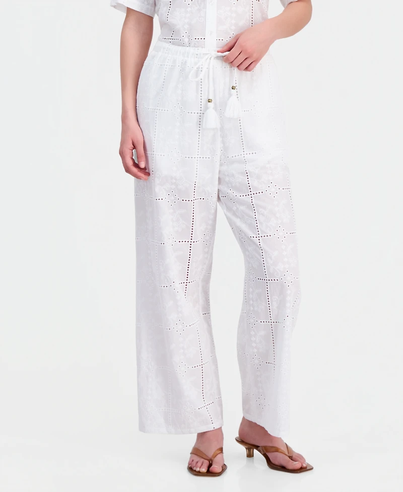 And Now This Petite Cotton Embroidered Eyelet Wide-Leg Pants, Macy's Exclusive