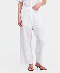 And Now This Petite Cotton Embroidered Eyelet Wide-Leg Pants, Macy's Exclusive