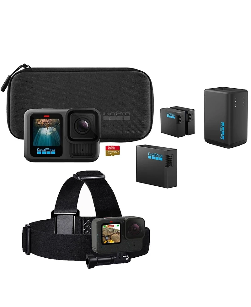 GoPro Hero13 Black Camera Extended Power Bundle with Head Strap Mount for GoPro HERO 13, 12, 11, 10, 9, 8 Camera