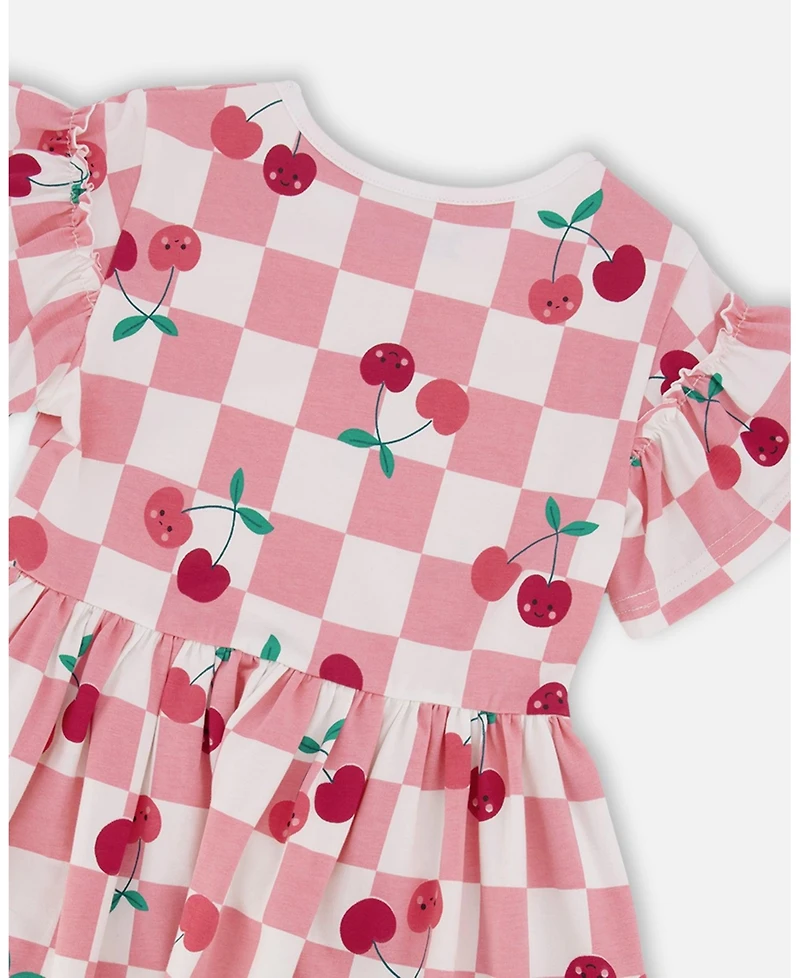 Deux par Deux Little Girls Cotton Jersey Dress Pink Printed Cherries