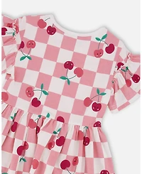 Deux par Deux Little Girls Cotton Jersey Dress Pink Printed Cherries