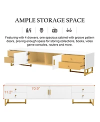 Rainsken Modern Tv Stand for TVs up to 75'', Entertainment Center Media Console Table with 4-Drawer and 2 Cabinets for Living Room