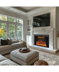 33" Recessed-in Realistic Flame Electric Fireplace with Adjustable Heat, Timer