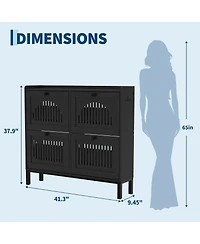 Homfan Shoe Storage Cabinet with 4 Flip Drawer, Shoes Organizer Hollow Out Panel and Square Handles, Anti-Tipping Rack