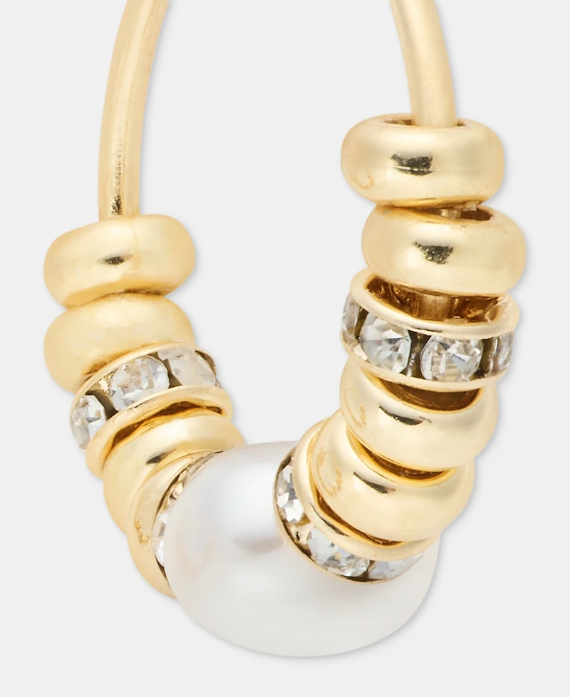 lonna & lilly Pave Bead & Imitation Pearl Hoop Earrings