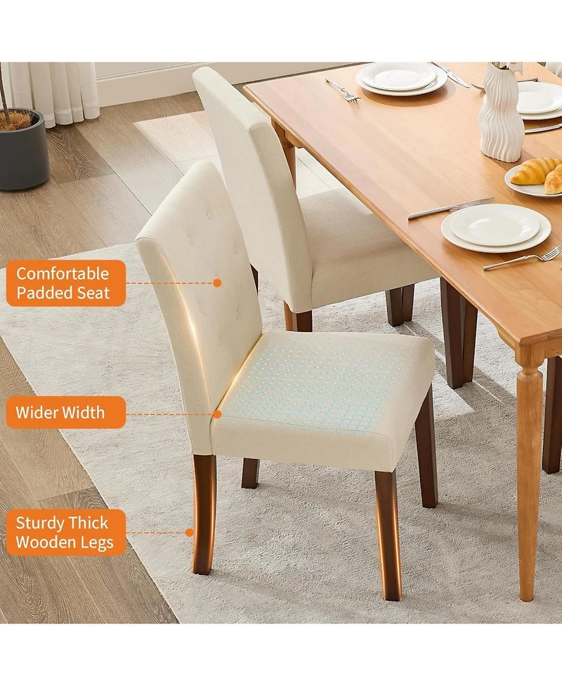 gaomon Parsons Button Tufted Dining Chairs Set of 2, Upholstered Fabric Kitchen with Wood Legs and Padded Seats, Living Room Furniture