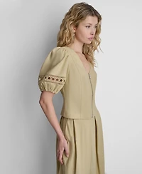 Dkny Women's Puff-Sleeve Zip-Up Blouse