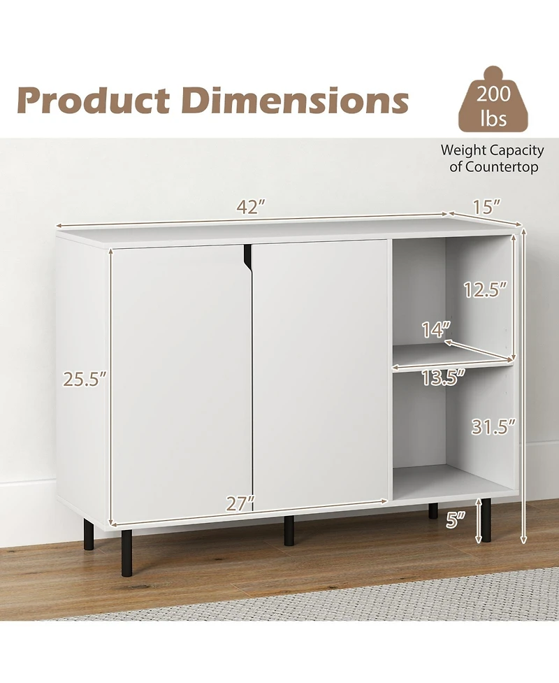 Sugift 42 in Sideboard Buffet Cabinet with Adjustable Storage Shelves