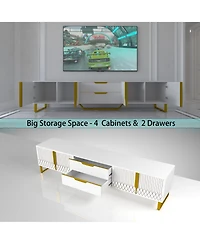 Boyel Living Modern Tv Stand with Carved Design and Metal Legs, Large Storage Cabinets for Living Room or Bedroom, for 75 Inches Tv