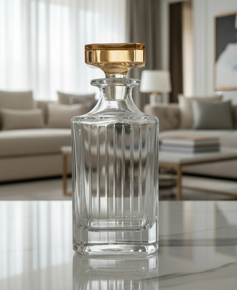 Classic Touch Square Liquor Bottle, 7.4"