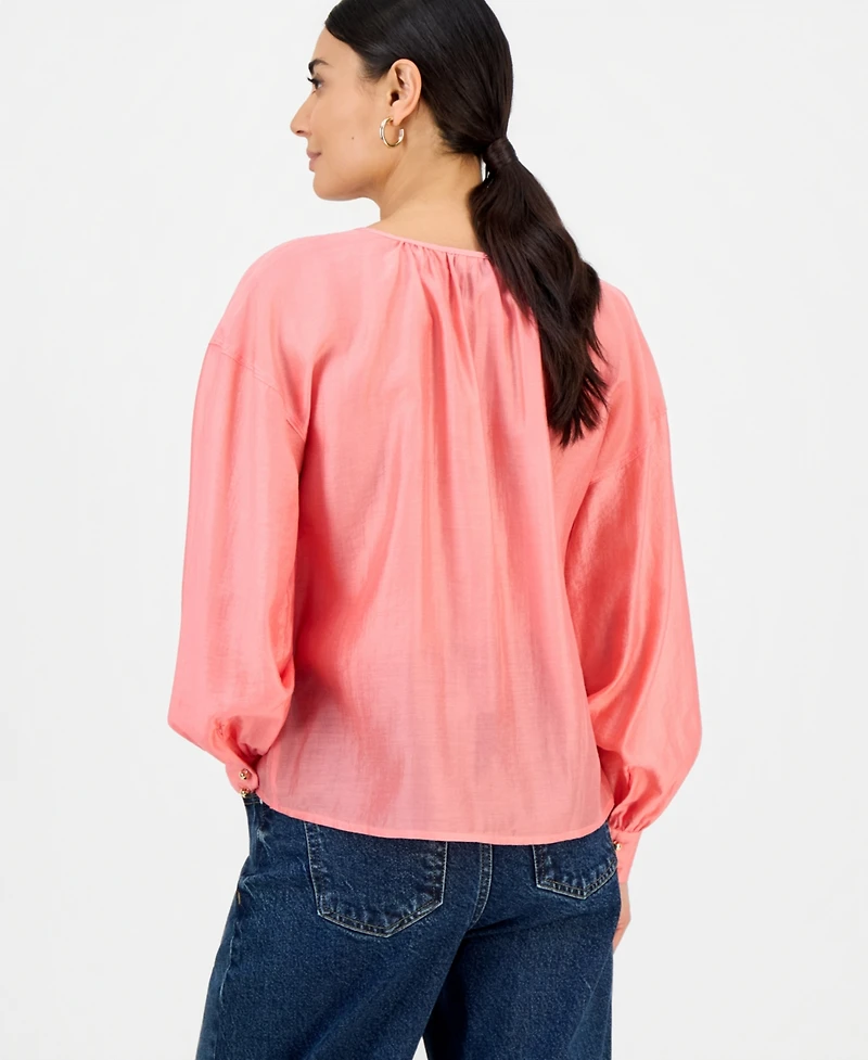 I.n.c. International Concepts Petite Long-Sleeve Tie Neck Blouse, Macy's Exclusive