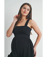 Hello Miz Maternity Ribbed Knit Square Neck Smocked Sleeveless Romper