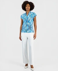 Kasper Women's Printed V-Neck Short-Sleeve Top