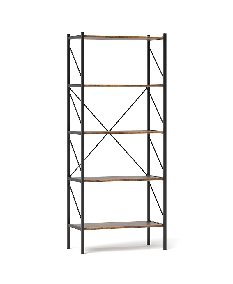 Sugift Five Tier Bookshelf with Open Shelves and Metal Frame