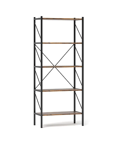 Sugift Five Tier Bookshelf with Open Shelves and Metal Frame
