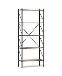 Sugift Five Tier Bookshelf with Open Shelves and Metal Frame