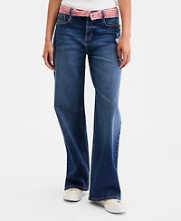 Celebrity Pink Juniors' Gingham Foldover-Waist Denim Jeans