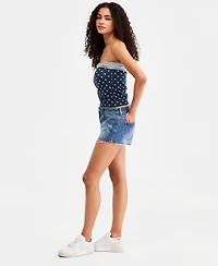 Celebrity Pink Juniors' Gingham Exposed-Pocket Denim Shorts