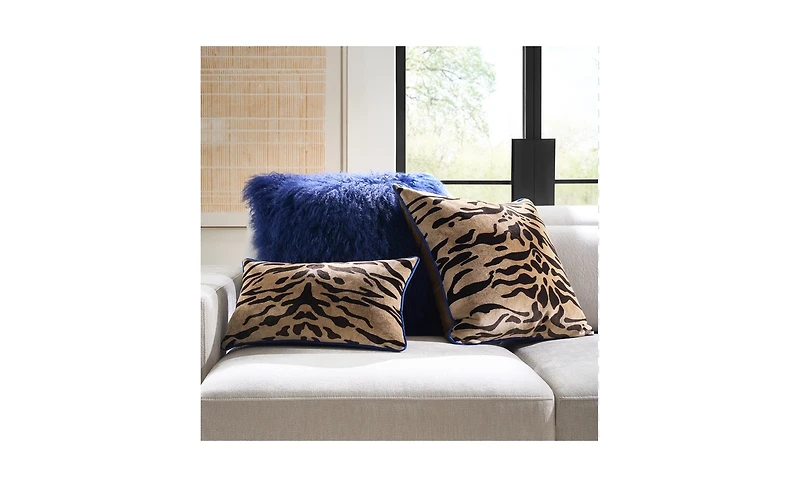 Bronze Tiger Pillow 22" - Blue Piping