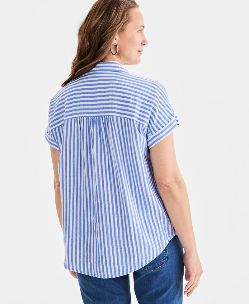 Style & Co Women's Striped Cotton Gauze Button-Up Shirt, Macy's Exclusive