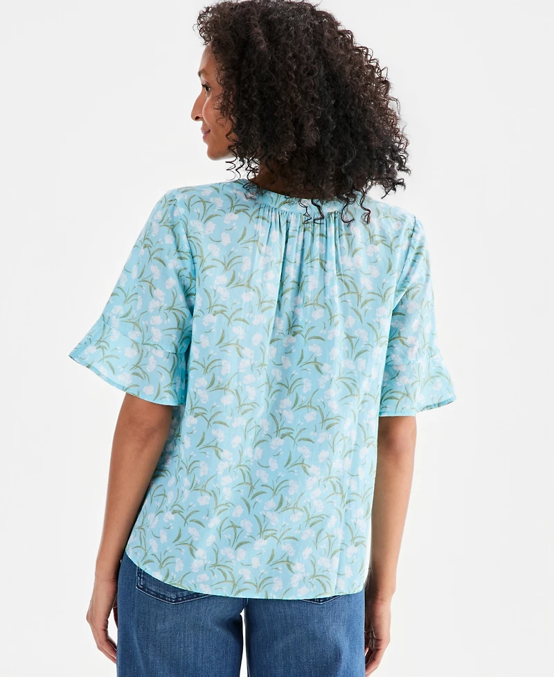 Style & Co Women's Printed Cotton Split-Neck Popover Top, Macy's Exclusive