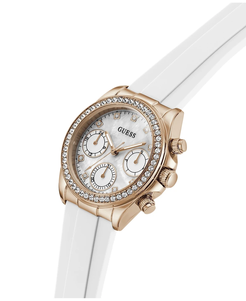 Guess Women's Rose Gold-Tone White Silicone Multi-Function Watch, 36mm
