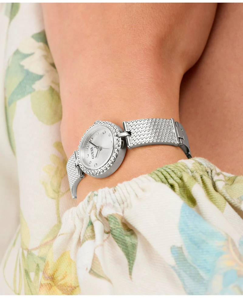 Guess Women's Silver-Tone Stainless Steel Watch, 24mm