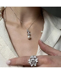 Suzy Levian Sterling Silver Pearl and White Sapphire Butterfly Pendant