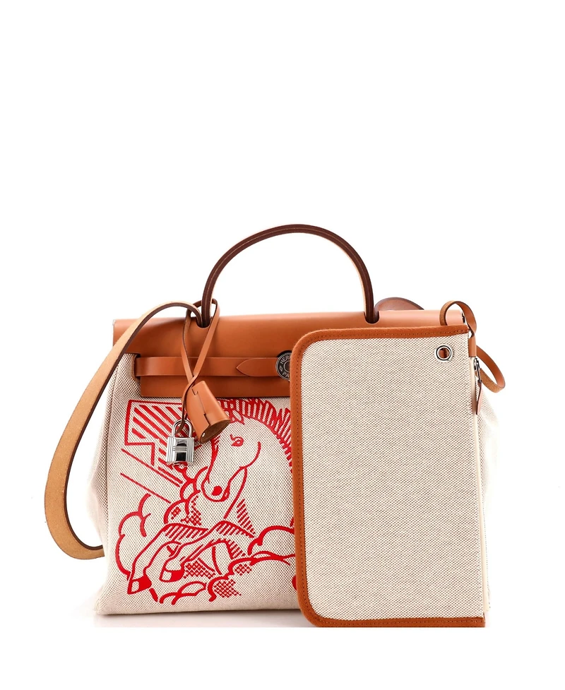 Pre-Owned HERMES 31 Herbag Zip Pegase Pop Toile and Leather