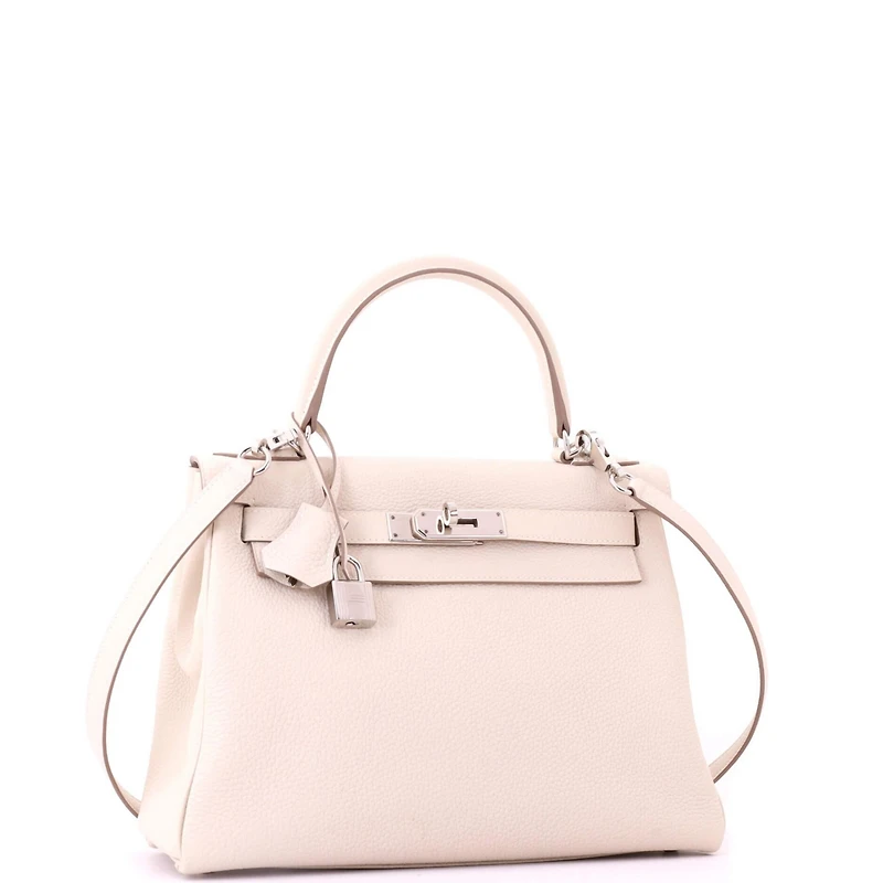 Pre-Owned HERMES Kelly 28 Handbag Light Togo with Palladium Hardware