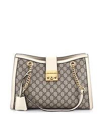 Pre-Owned Gucci Medium Padlock Chain Tote Gg Coated Canvas with Leather