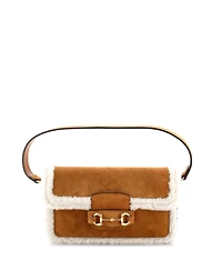 Pre-Owned Gucci Mini Horsebit 1955 Shoulder Bag Suede with Shearling