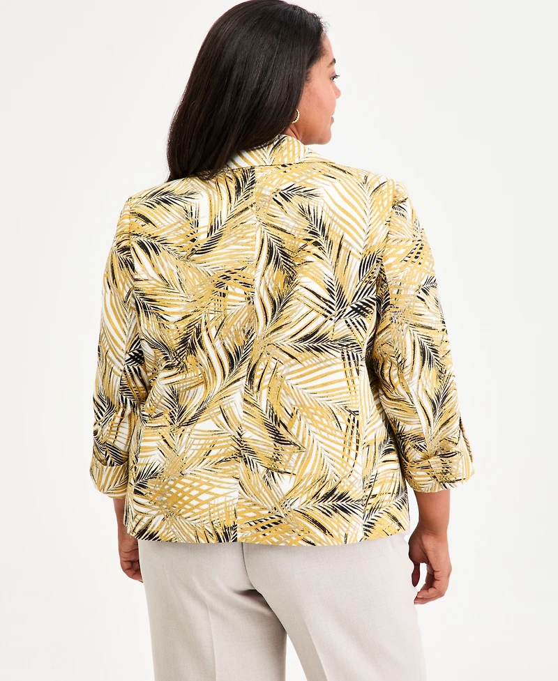Kasper Plus Notch-Collar Cuff-Sleeve Open-Front Jacket