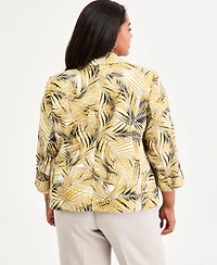 Kasper Plus Notch-Collar Cuff-Sleeve Open-Front Jacket