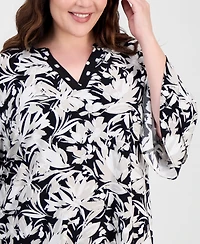 Kasper Plus Split-Neck Ruffled-Cuff Top