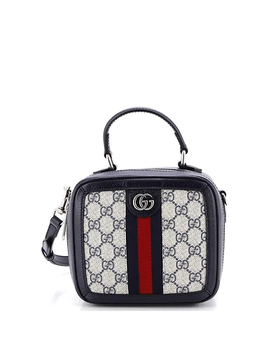 Pre-Owned Gucci Mini Ophidia Zip Around Top Handle Bag Gg Coated Canvas with Leather