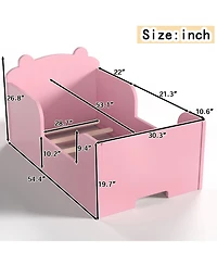 Rainsken Twin Size Wooden Kids Floor Bed Frame, Platform Bed with Bear Headboard and Safety Rails for Boys Girls Ages 3-6