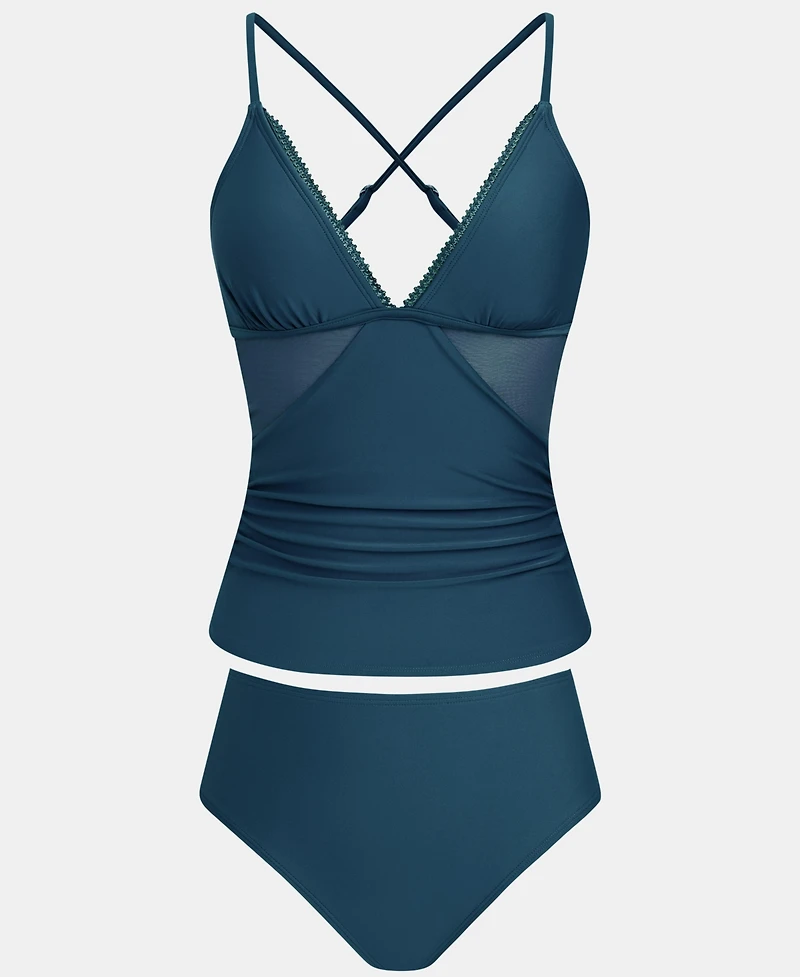 Cupshe Women's V-Neck Adjustable Straps Tankini Set